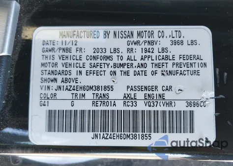 2013 Nissan 370Z from USA, damaged, VIN JN1AZ4EH6DM381855